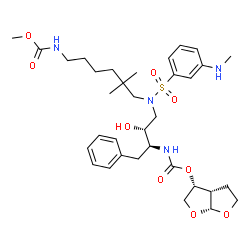 ChemSpider 2D Image | (3R,3aS,6aR)-Hexahydrofuro[2,3-b]furan-3-yl [(2S,3R)-3-hydroxy-4-({6-[(methoxycarbonyl)amino]-2,2-dimethylhexyl}{[3-(methylamino)phenyl]sulfonyl}amino)-1-phenyl-2-butanyl]carbamate | C34H50N4O9S