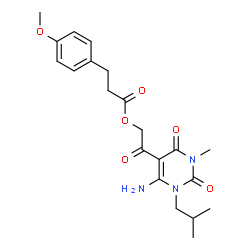 ChemSpider 2D Image | 2-(6-Amino-1-isobutyl-3-methyl-2,4-dioxo-1,2,3,4-tetrahydro-5-pyrimidinyl)-2-oxoethyl 3-(4-methoxyphenyl)propanoate | C21H27N3O6