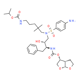 ChemSpider 2D Image | Isopropyl (5-{[(4-aminophenyl)sulfonyl][(2R,3S)-3-({[(3R,3aS,6aR)-hexahydrofuro[2,3-b]furan-3-yloxy]carbonyl}amino)-2-hydroxy-4-phenylbutyl]amino}-4,4-dimethylpentyl)carbamate | C34H50N4O9S