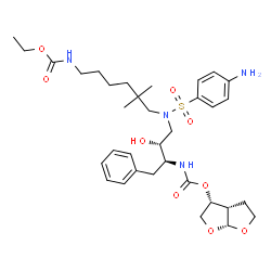 ChemSpider 2D Image | (3R,3aS,6aR)-Hexahydrofuro[2,3-b]furan-3-yl [(2S,3R)-4-([(4-aminophenyl)sulfonyl]{6-[(ethoxycarbonyl)amino]-2,2-dimethylhexyl}amino)-3-hydroxy-1-phenyl-2-butanyl]carbamate | C34H50N4O9S