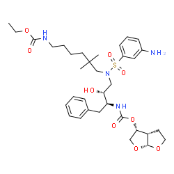 ChemSpider 2D Image | (3R,3aS,6aR)-Hexahydrofuro[2,3-b]furan-3-yl [(2S,3R)-4-([(3-aminophenyl)sulfonyl]{6-[(ethoxycarbonyl)amino]-2,2-dimethylhexyl}amino)-3-hydroxy-1-phenyl-2-butanyl]carbamate | C34H50N4O9S