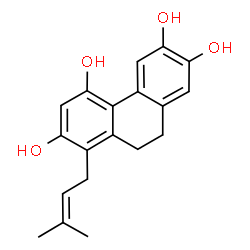 ChemSpider 2D Image | 8-(3-Methyl-2-buten-1-yl)-9,10-dihydro-2,3,5,7-phenanthrenetetrol | C19H20O4