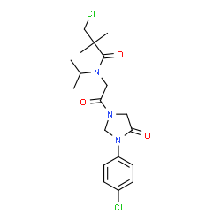 ChemSpider 2D Image | 3-Chloro-N-{2-[3-(4-chlorophenyl)-4-oxo-1-imidazolidinyl]-2-oxoethyl}-N-isopropyl-2,2-dimethylpropanamide | C19H25Cl2N3O3