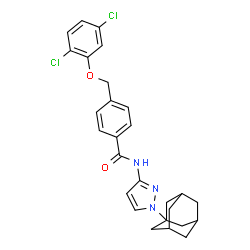 ChemSpider 2D Image | N-[1-(Adamantan-1-yl)-1H-pyrazol-3-yl]-4-[(2,5-dichlorophenoxy)methyl]benzamide | C27H27Cl2N3O2