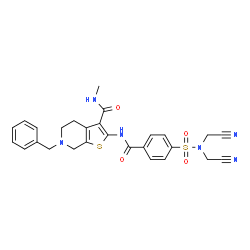 ChemSpider 2D Image | 6-Benzyl-2-({4-[bis(cyanomethyl)sulfamoyl]benzoyl}amino)-N-methyl-4,5,6,7-tetrahydrothieno[2,3-c]pyridine-3-carboxamide | C27H26N6O4S2