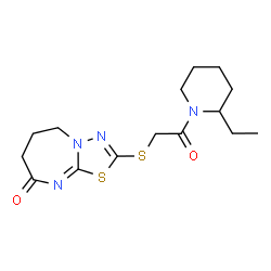 ChemSpider 2D Image | 2-{[2-(2-Ethyl-1-piperidinyl)-2-oxoethyl]sulfanyl}-6,7-dihydro[1,3,4]thiadiazolo[3,2-a][1,3]diazepin-8(5H)-one | C15H22N4O2S2