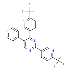 ChemSpider 2D Image | 5-(4-Pyridinyl)-2,4-bis[6-(trifluoromethyl)-3-pyridinyl]pyrimidine | C21H11F6N5