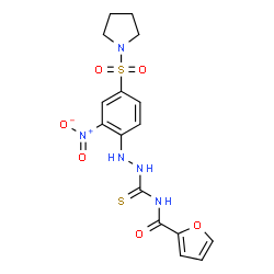 ChemSpider 2D Image | N-({2-[2-Nitro-4-(1-pyrrolidinylsulfonyl)phenyl]hydrazino}carbonothioyl)-2-furamide | C16H17N5O6S2