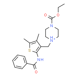 ChemSpider 2D Image | 1-{[2-(Benzoylamino)-4,5-dimethyl-3-thienyl]methyl}-4-(ethoxycarbonyl)piperazin-1-ium | C21H28N3O3S