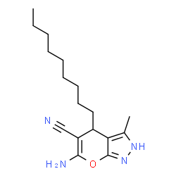 ChemSpider 2D Image | 6-Amino-3-methyl-4-nonyl-2,4-dihydropyrano[2,3-c]pyrazole-5-carbonitrile | C17H26N4O