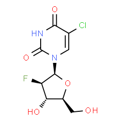 ChemSpider 2D Image | 5-Chloro-1-(2-deoxy-2-fluoro-beta-L-arabinofuranosyl)-2,4(1H,3H)-pyrimidinedione | C9H10ClFN2O5