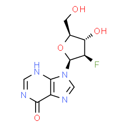 ChemSpider 2D Image | 9-(2-Deoxy-2-fluoro-beta-L-arabinofuranosyl)-3,9-dihydro-6H-purin-6-one | C10H11FN4O4