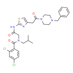 ChemSpider 2D Image | N-[2-({4-[2-(4-Benzyl-1-piperazinyl)-2-oxoethyl]-1,3-thiazol-2-yl}amino)-2-oxoethyl]-2,4-dichloro-N-isobutylbenzamide | C29H33Cl2N5O3S
