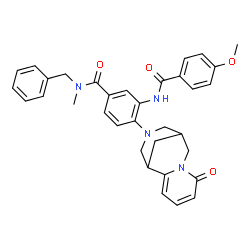 ChemSpider 2D Image | N-Benzyl-3-[(4-methoxybenzoyl)amino]-N-methyl-4-(6-oxo-7,11-diazatricyclo[7.3.1.0~2,7~]trideca-2,4-dien-11-yl)benzamide | C34H34N4O4