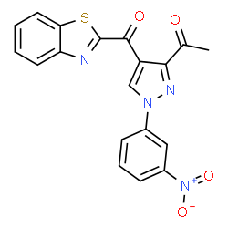ChemSpider 2D Image | 1-[4-(1,3-Benzothiazol-2-ylcarbonyl)-1-(3-nitrophenyl)-1H-pyrazol-3-yl]ethanone | C19H12N4O4S