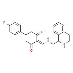 ChemSpider 2D Image | 5-(4-Fluorophenyl)-2-{[(1,2,3,4-tetrahydro-1-isoquinolinylmethyl)amino]methylene}-1,3-cyclohexanedione | C23H23FN2O2