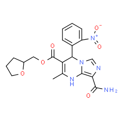 ChemSpider 2D Image | Tetrahydro-2-furanylmethyl 8-carbamoyl-2-methyl-4-(2-nitrophenyl)-1,4-dihydroimidazo[1,5-a]pyrimidine-3-carboxylate | C20H21N5O6