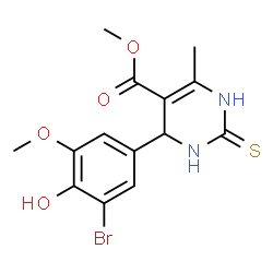 ChemSpider 2D Image | Methyl 4-(3-bromo-4-hydroxy-5-methoxyphenyl)-6-methyl-2-thioxo-1,2,3,4-tetrahydro-5-pyrimidinecarboxylate | C14H15BrN2O4S