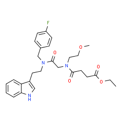 ChemSpider 2D Image | Ethyl 4-[(2-{(4-fluorobenzyl)[2-(1H-indol-3-yl)ethyl]amino}-2-oxoethyl)(2-methoxyethyl)amino]-4-oxobutanoate | C28H34FN3O5