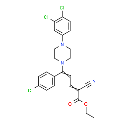 ChemSpider 2D Image | Ethyl 5-(4-chlorophenyl)-2-cyano-5-[4-(3,4-dichlorophenyl)-1-piperazinyl]-2,4-pentadienoate | C24H22Cl3N3O2