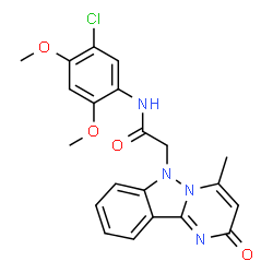 ChemSpider 2D Image | N-(5-Chloro-2,4-dimethoxyphenyl)-2-(4-methyl-2-oxopyrimido[1,2-b]indazol-6(2H)-yl)acetamide | C21H19ClN4O4