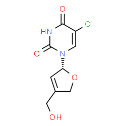 ChemSpider 2D Image | 5-Chloro-1-[(2R)-4-(hydroxymethyl)-2,5-dihydro-2-furanyl]-2,4(1H,3H)-pyrimidinedione | C9H9ClN2O4