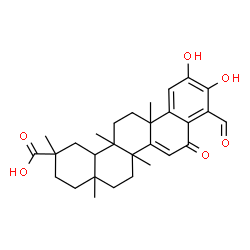 ChemSpider 2D Image | 9-Formyl-10,11-dihydroxy-2,4a,6a,12b,14a-pentamethyl-8-oxo-1,2,3,4,4a,5,6,6a,8,12b,13,14,14a,14b-tetradecahydro-2-picenecarboxylic acid | C29H36O6