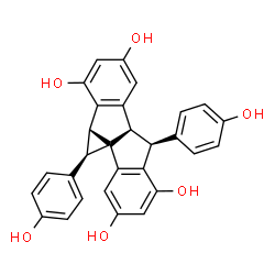 ChemSpider 2D Image | (1R,1aS,5bR,6S)-1,6-Bis(4-hydroxyphenyl)-1,1a,5b,6-tetrahydrocyclopropa[a]indeno[1,2-b]indene-2,4,7,9-tetrol | C29H22O6