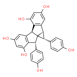 ChemSpider 2D Image | (5S,6R,6aS,10bS)-5,6-Bis(4-hydroxyphenyl)-5,6,6a,10b-tetrahydrocyclopropa[a]indeno[2,1-b]indene-2,4,8,10-tetrol | C29H22O6