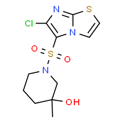 ChemSpider 2D Image | 1-[(6-Chloroimidazo[2,1-b][1,3]thiazol-5-yl)sulfonyl]-3-methyl-3-piperidinol | C11H14ClN3O3S2