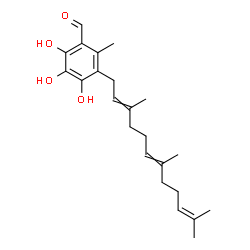 ChemSpider 2D Image | 2,3,4-Trihydroxy-6-methyl-5-(3,7,11-trimethyl-2,6,10-dodecatrien-1-yl)benzaldehyde | C23H32O4