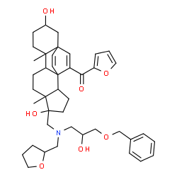 ChemSpider 2D Image | [5-({[3-(Benzyloxy)-2-hydroxypropyl](tetrahydro-2-furanylmethyl)amino}methyl)-5,13-dihydroxy-6,10-dimethylpentacyclo[13.2.2.0~1,9~.0~2,6~.0~10,15~]nonadeca-16,18-dien-17-yl](2-furyl)methanone | C42H55NO7