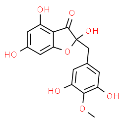 ChemSpider 2D Image | 2-(3,5-Dihydroxy-4-methoxybenzyl)-2,4,6-trihydroxy-1-benzofuran-3(2H)-one | C16H14O8