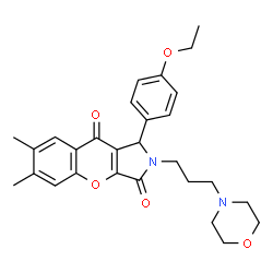 ChemSpider 2D Image | 1-(4-Ethoxyphenyl)-6,7-dimethyl-2-[3-(4-morpholinyl)propyl]-1,2-dihydrochromeno[2,3-c]pyrrole-3,9-dione | C28H32N2O5