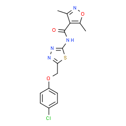 ChemSpider 2D Image | N-{5-[(4-Chlorophenoxy)methyl]-1,3,4-thiadiazol-2-yl}-3,5-dimethyl-1,2-oxazole-4-carboxamide | C15H13ClN4O3S
