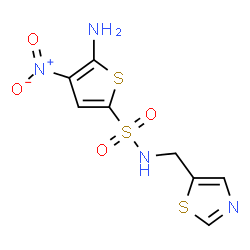 ChemSpider 2D Image | 5-Amino-4-nitro-N-(1,3-thiazol-5-ylmethyl)-2-thiophenesulfonamide | C8H8N4O4S3