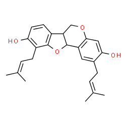ChemSpider 2D Image | 2,10-Bis(3-methyl-2-buten-1-yl)-6a,11a-dihydro-6H-[1]benzofuro[3,2-c]chromene-3,9-diol | C25H28O4