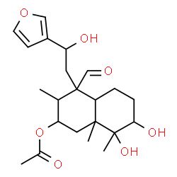 ChemSpider 2D Image | 4-Formyl-4-[2-(3-furyl)-2-hydroxyethyl]-7,8-dihydroxy-3,8,8a-trimethyldecahydro-2-naphthalenyl acetate | C22H32O7