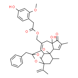 ChemSpider 2D Image | (13-Benzyl-6-hydroxy-15-isopropenyl-4,17-dimethyl-5-oxo-12,14,18-trioxapentacyclo[11.4.1.0~1,10~.0~2,6~.0~11,15~]octadeca-3,8-dien-8-yl)methyl (4-hydroxy-2-methoxyphenyl)acetate | C37H40O9