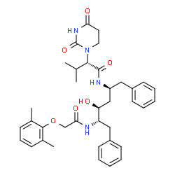 ChemSpider 2D Image | (2S)-N-[(2S,4S,5S)-5-{[(2,6-Dimethylphenoxy)acetyl]amino}-4-hydroxy-1,6-diphenyl-2-hexanyl]-2-(2,4-dioxotetrahydro-1(2H)-pyrimidinyl)-3-methylbutanamide | C37H46N4O6