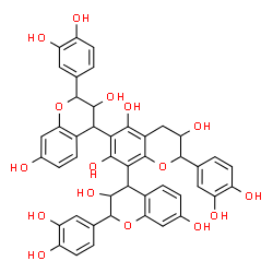 ChemSpider 2D Image | 2,2',2''-Tris(3,4-dihydroxyphenyl)-3,3',3'',4,4',4''-hexahydro-2H,2'H,2''H-4,6':8',4''-terchromene-3,3',3'',5',7,7',7''-heptol | C45H38O16