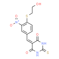ChemSpider 2D Image | 5-{4-[(2-Hydroxyethyl)sulfanyl]-3-nitrobenzylidene}-2-thioxodihydro-4,6(1H,5H)-pyrimidinedione | C13H11N3O5S2