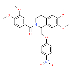 ChemSpider 2D Image | {6,7-Dimethoxy-1-[(4-nitrophenoxy)methyl]-3,4-dihydro-2(1H)-isoquinolinyl}(3,4-dimethoxyphenyl)methanone | C27H28N2O8