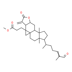 ChemSpider 2D Image | Methyl 3-[3a,6a-dimethyl-10-methylene-4-(6-methyl-7-oxo-5-hepten-2-yl)-9-oxododecahydro-1H-cyclopenta[7,8]cyclopropa[4,4a]naphtho[2,3-b]furan-10b(2H)-yl]propanoate | C31H44O5