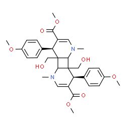 ChemSpider 2D Image | Dimethyl (4R,8R)-4a,8a-bis(hydroxymethyl)-4,8-bis(4-methoxyphenyl)-1,5-dimethyl-1,4,4a,4b,5,8,8a,8b-octahydropyrido[2',3':3,4]cyclobuta[1,2-b]pyridine-3,7-dicarboxylate | C32H38N2O8