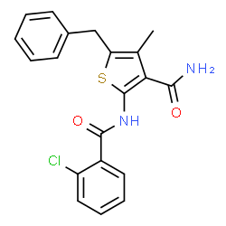 ChemSpider 2D Image | 5-Benzyl-2-[(2-chlorobenzoyl)amino]-4-methyl-3-thiophenecarboxamide | C20H17ClN2O2S
