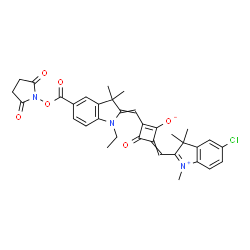 ChemSpider 2D Image | 4-[(5-Chloro-1,3,3-trimethyl-3H-indolium-2-yl)methylene]-2-[(5-{[(2,5-dioxo-1-pyrrolidinyl)oxy]carbonyl}-1-ethyl-3,3-dimethyl-1,3-dihydro-2H-indol-2-ylidene)methyl]-3-oxo-1-cyclobuten-1-olate | C34H32ClN3O6