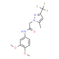 ChemSpider 2D Image | N-(3,4-Dimethoxyphenyl)-2-[5-methyl-3-(trifluoromethyl)-1H-pyrazol-1-yl]acetamide | C15H16F3N3O3