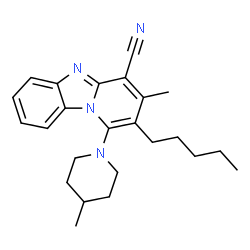 ChemSpider 2D Image | 3-Methyl-1-(4-methyl-1-piperidinyl)-2-pentylpyrido[1,2-a]benzimidazole-4-carbonitrile | C24H30N4