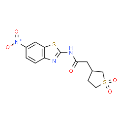 ChemSpider 2D Image | 2-(1,1-Dioxidotetrahydro-3-thiophenyl)-N-(6-nitro-1,3-benzothiazol-2-yl)acetamide | C13H13N3O5S2